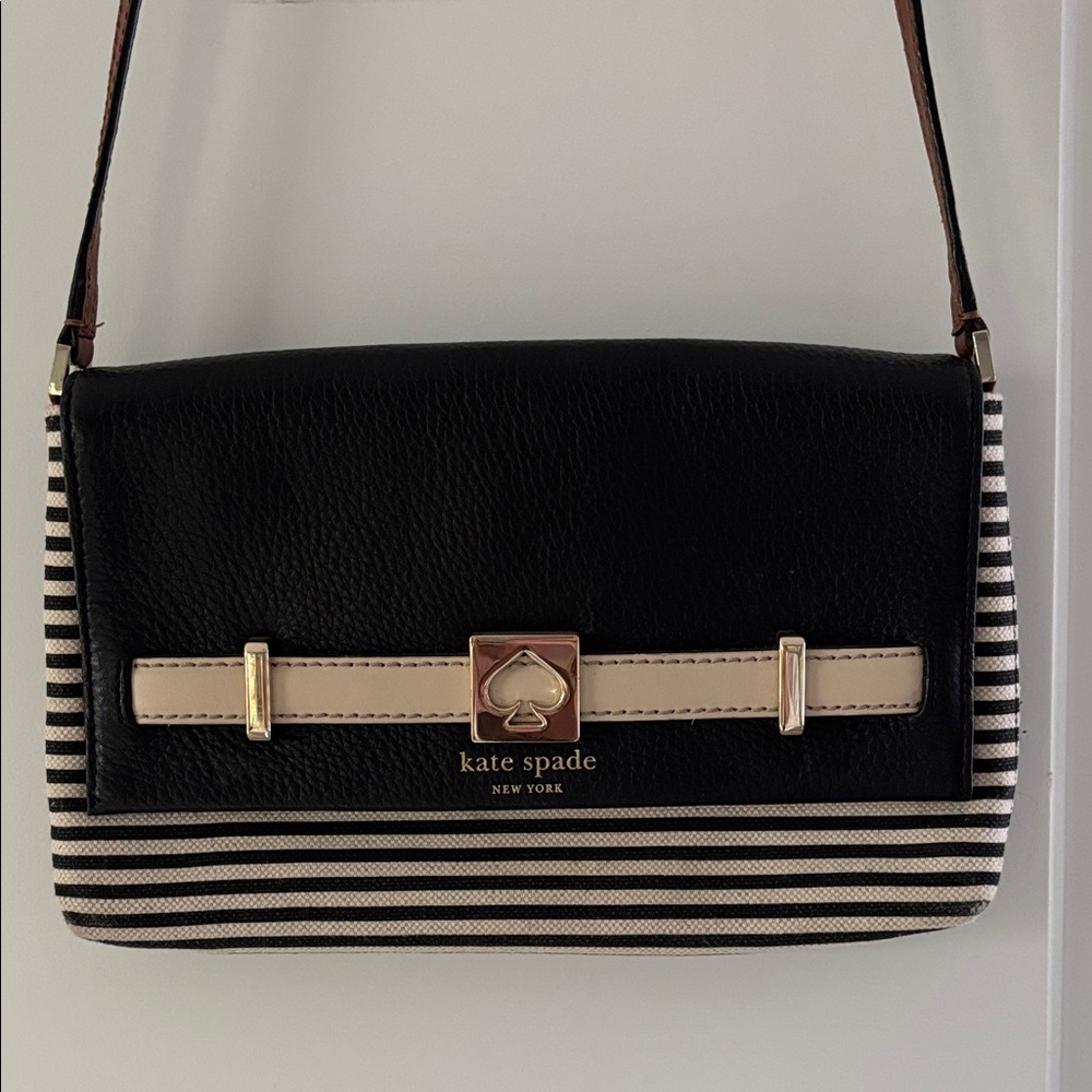 Kate Spade Black and Cream Striped Shoulder Bag